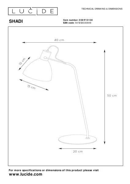 Lucide SHADI - Lámpara de escritorio - Ø 20 cm - 1xE14 - Negro - técnico